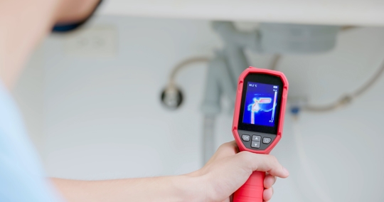 Home inspector use thermal imager for leak detection.